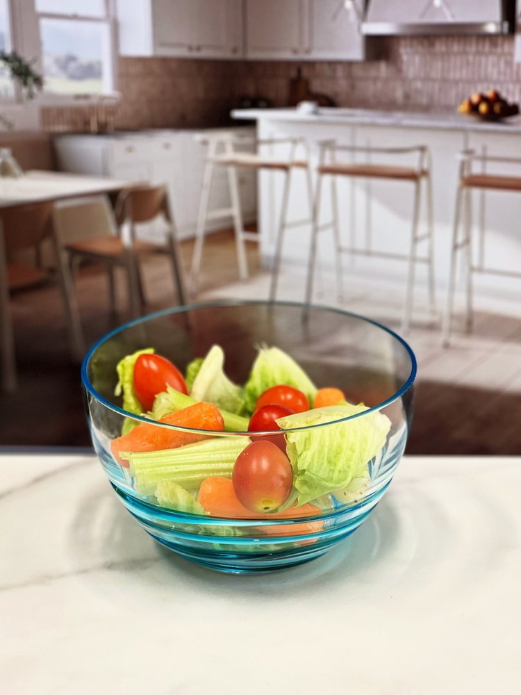 Clear and Blue Four Piece Swirl Acrylic Service For Four Bowl Set HomeRoots