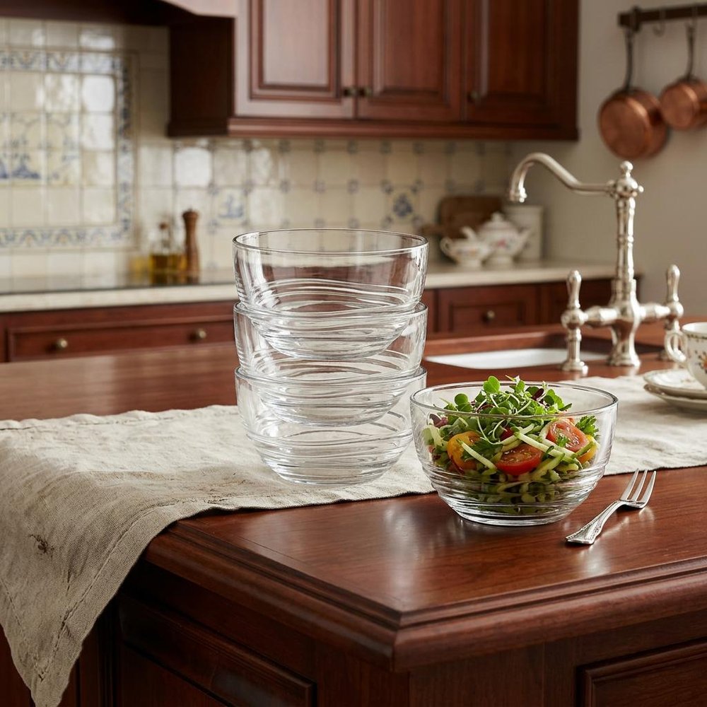 Clear Four Piece Round Swirl Acrylic Service For Four Bowl Set HomeRoots