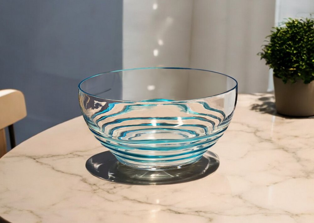 10" Clear and Blue Swirl Acrylic Round Salad Bowl HomeRoots