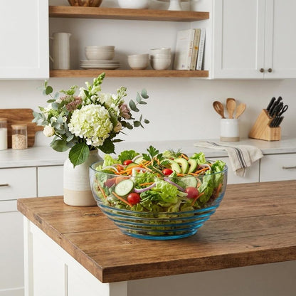 10" Clear and Blue Swirl Acrylic Round Salad Bowl HomeRoots