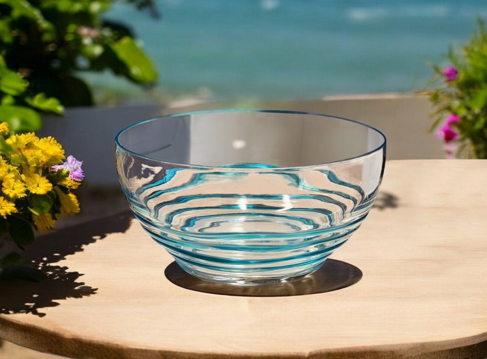 10" Clear and Blue Swirl Acrylic Round Salad Bowl HomeRoots