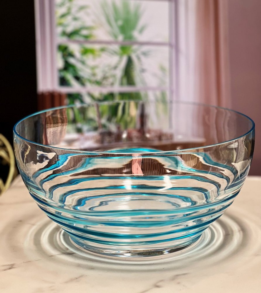 10" Clear and Blue Swirl Acrylic Round Salad Bowl HomeRoots