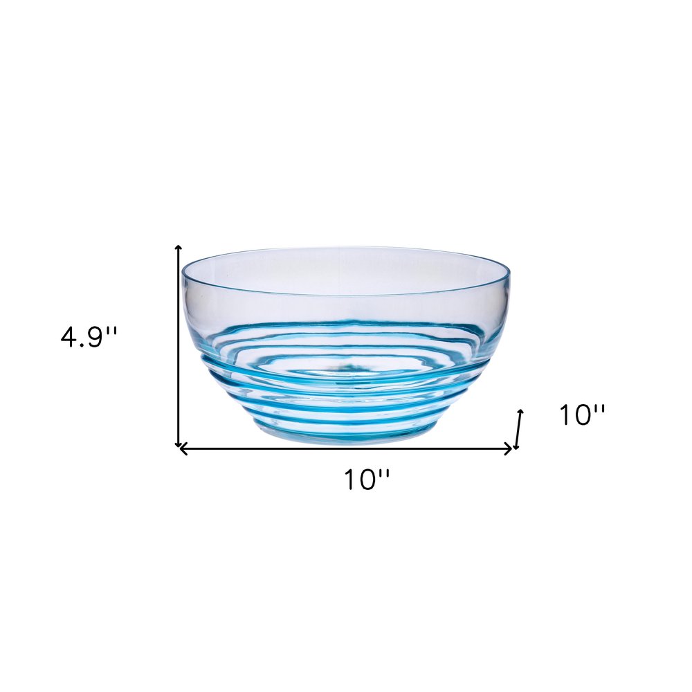 10" Clear and Blue Swirl Acrylic Round Salad Bowl HomeRoots