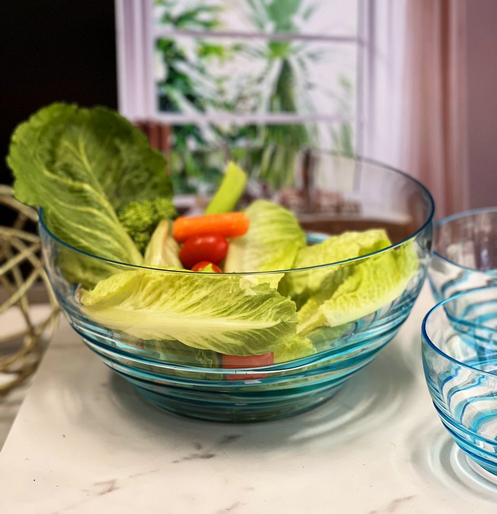 10" Clear and Blue Swirl Acrylic Round Salad Bowl HomeRoots
