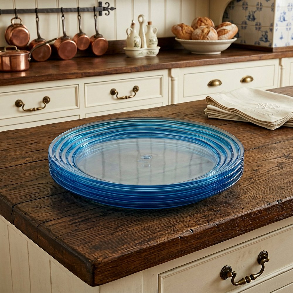 Blue Four Piece Round Swirl Acrylic Service For Four Salad Plate Set HomeRoots
