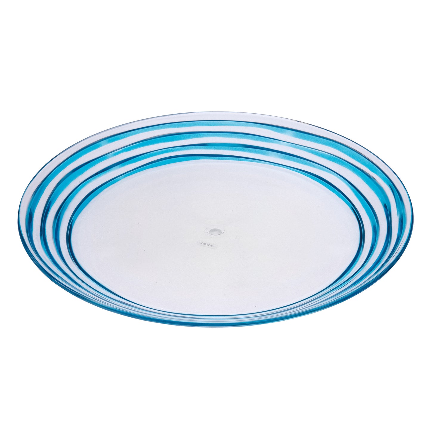 Clear and Blue Four Piece Swirl Acrylic Service For Four Dinner Plate Set