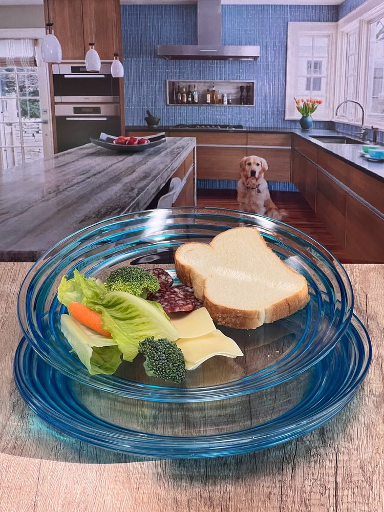 Clear and Blue Four Piece Swirl Acrylic Service For Four Dinner Plate Set HomeRoots