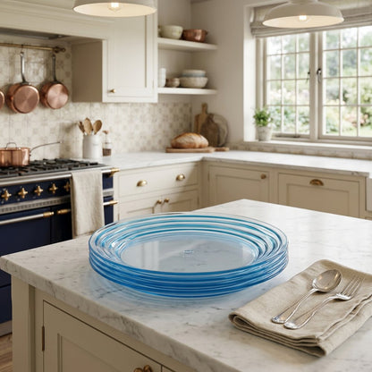 Clear and Blue Four Piece Swirl Acrylic Service For Four Dinner Plate Set HomeRoots
