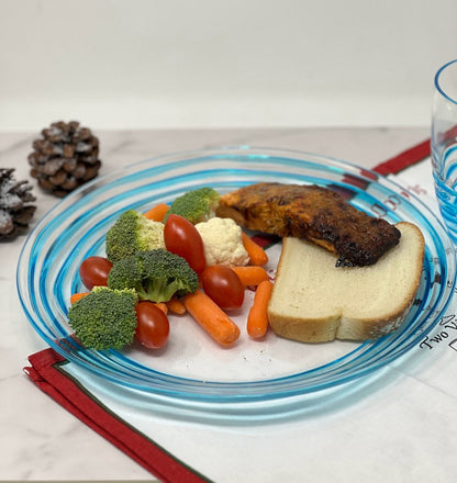 Clear and Blue Four Piece Swirl Acrylic Service For Four Dinner Plate Set HomeRoots