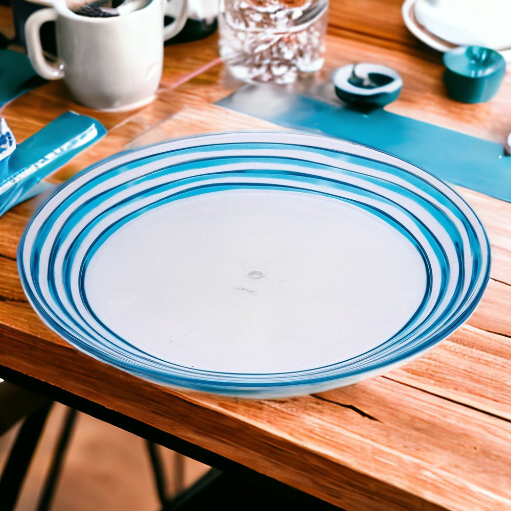 Clear and Blue Four Piece Swirl Acrylic Service For Four Dinner Plate Set HomeRoots