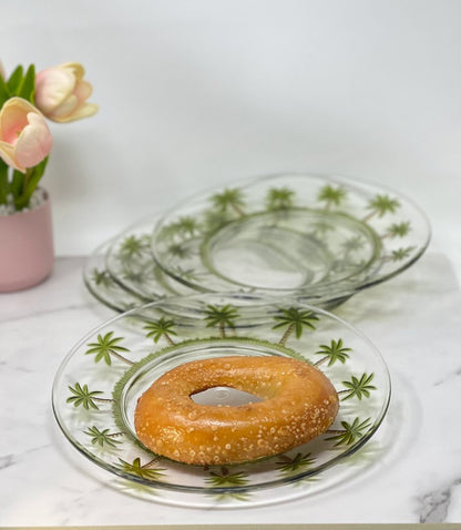 Clear and Green Four Piece Palm Tree Acrylic Service For Four Dinner Plate Set HomeRoots