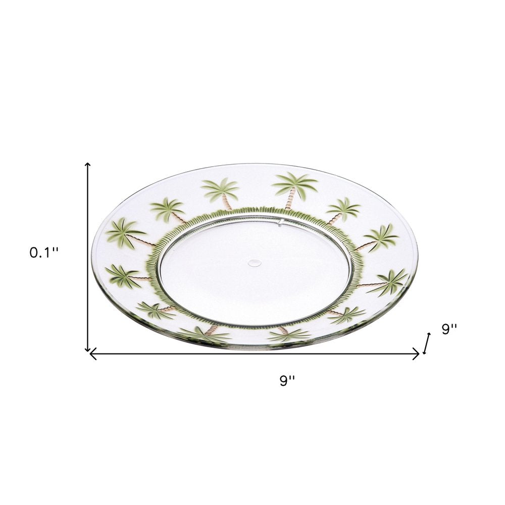 Clear and Green Four Piece Palm Tree Acrylic Service For Four Dinner Plate Set HomeRoots