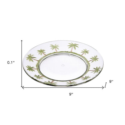 Clear and Green Four Piece Palm Tree Acrylic Service For Four Dinner Plate Set HomeRoots