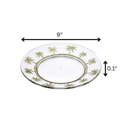 Clear and Green Four Piece Palm Tree Acrylic Service For Four Dinner Plate Set HomeRoots