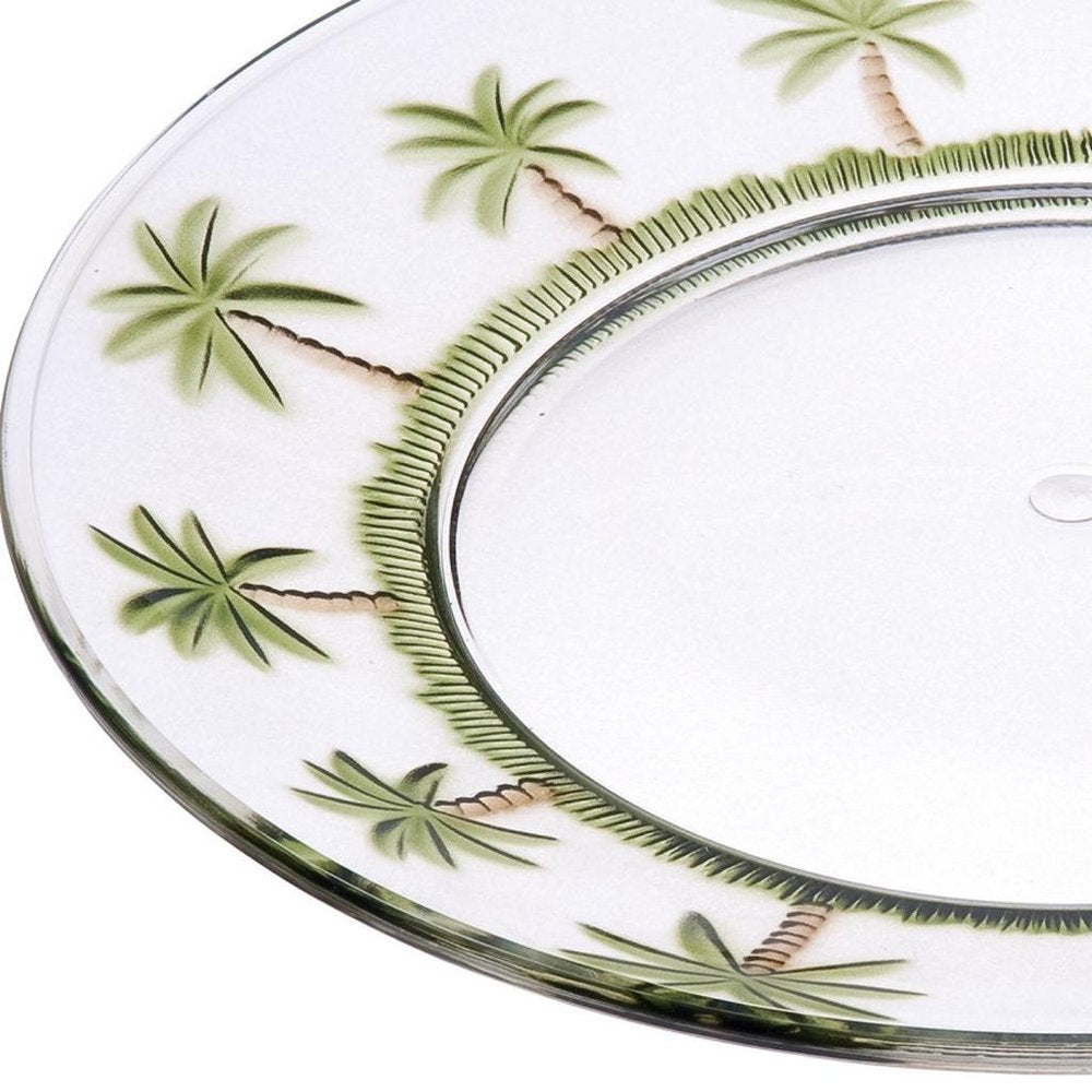 Clear and Green Four Piece Palm Tree Acrylic Service For Four Dinner Plate Set HomeRoots