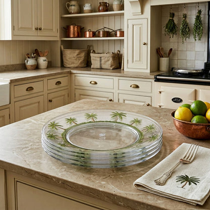 Clear and Green Four Piece Palm Tree Acrylic Service For Four Dinner Plate Set HomeRoots