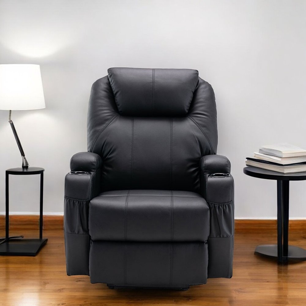 33" Black Power Heated Massage Lift Assist Recliner HomeRoots