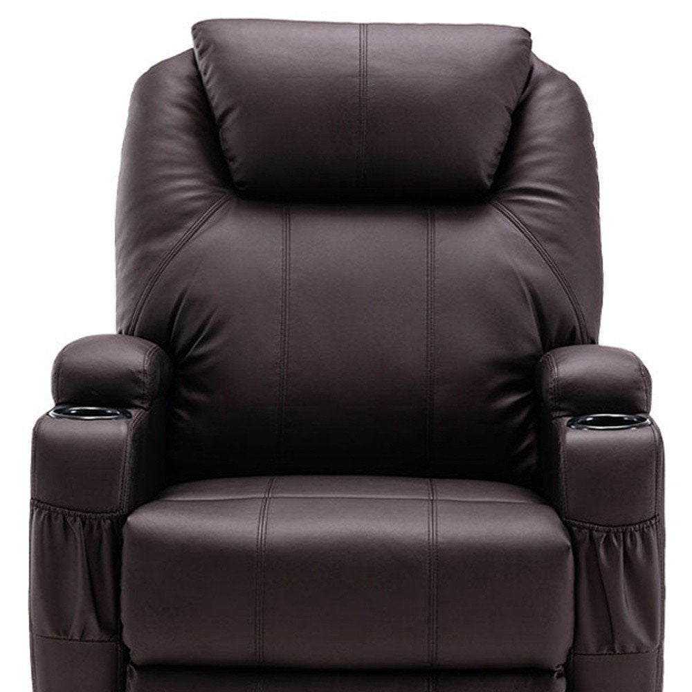 33" Brown Faux Leather Power Heated Massage Lift Assist Recliner HomeRoots