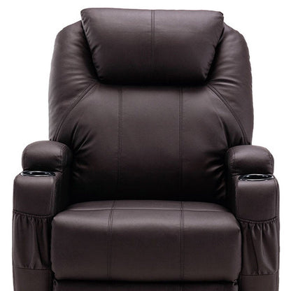 33" Brown Faux Leather Power Heated Massage Lift Assist Recliner HomeRoots
