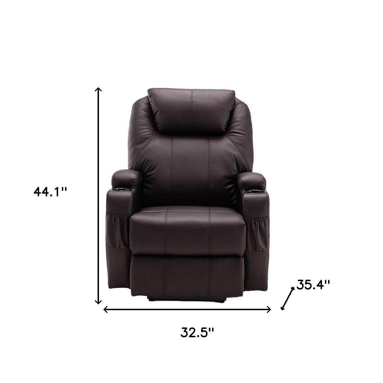 33" Brown Faux Leather Power Heated Massage Lift Assist Recliner
