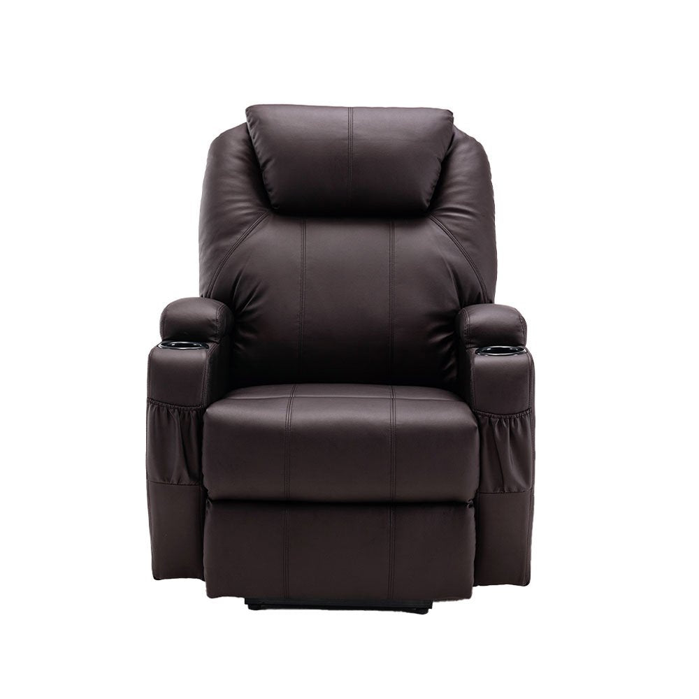 33" Brown Faux Leather Power Heated Massage Lift Assist Recliner HomeRoots