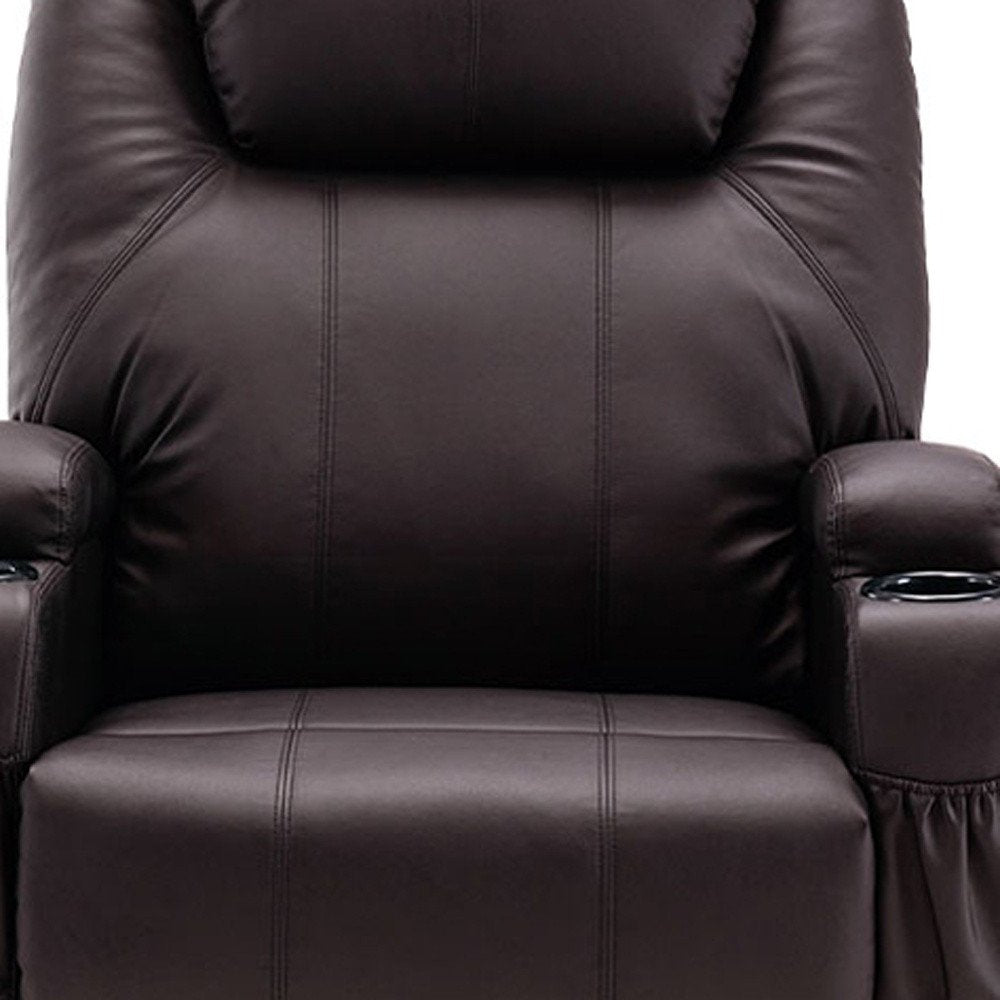 33" Brown Faux Leather Power Heated Massage Lift Assist Recliner HomeRoots