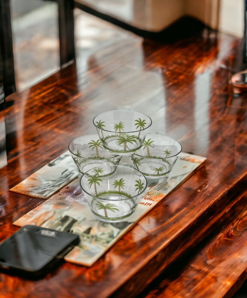 Clear and Green Four Piece Palm Tree Acrylic Service For Four Bowl Set HomeRoots