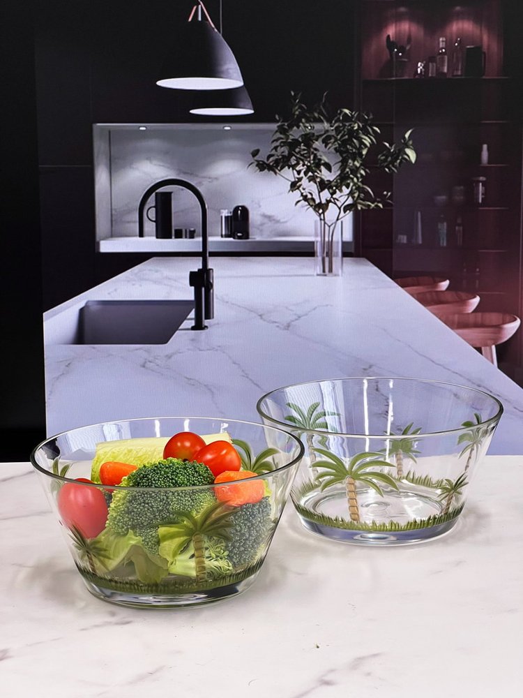 Clear and Green Four Piece Palm Tree Acrylic Service For Four Bowl Set HomeRoots