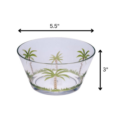 Clear and Green Four Piece Palm Tree Acrylic Service For Four Bowl Set HomeRoots