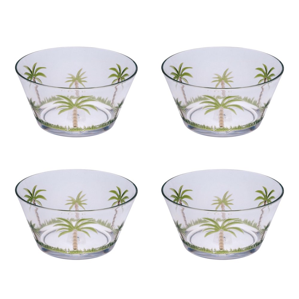 Clear and Green Four Piece Palm Tree Acrylic Service For Four Bowl Set HomeRoots