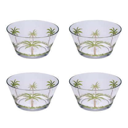 Clear and Green Four Piece Palm Tree Acrylic Service For Four Bowl Set HomeRoots