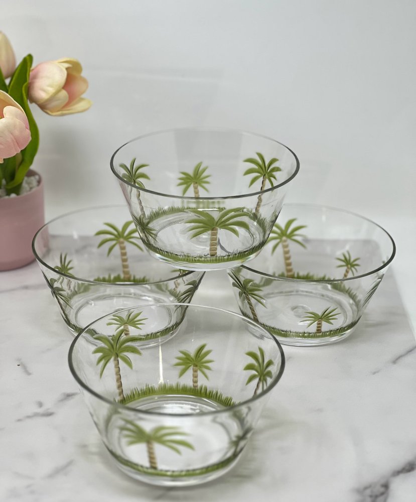Clear and Green Four Piece Palm Tree Acrylic Service For Four Bowl Set HomeRoots