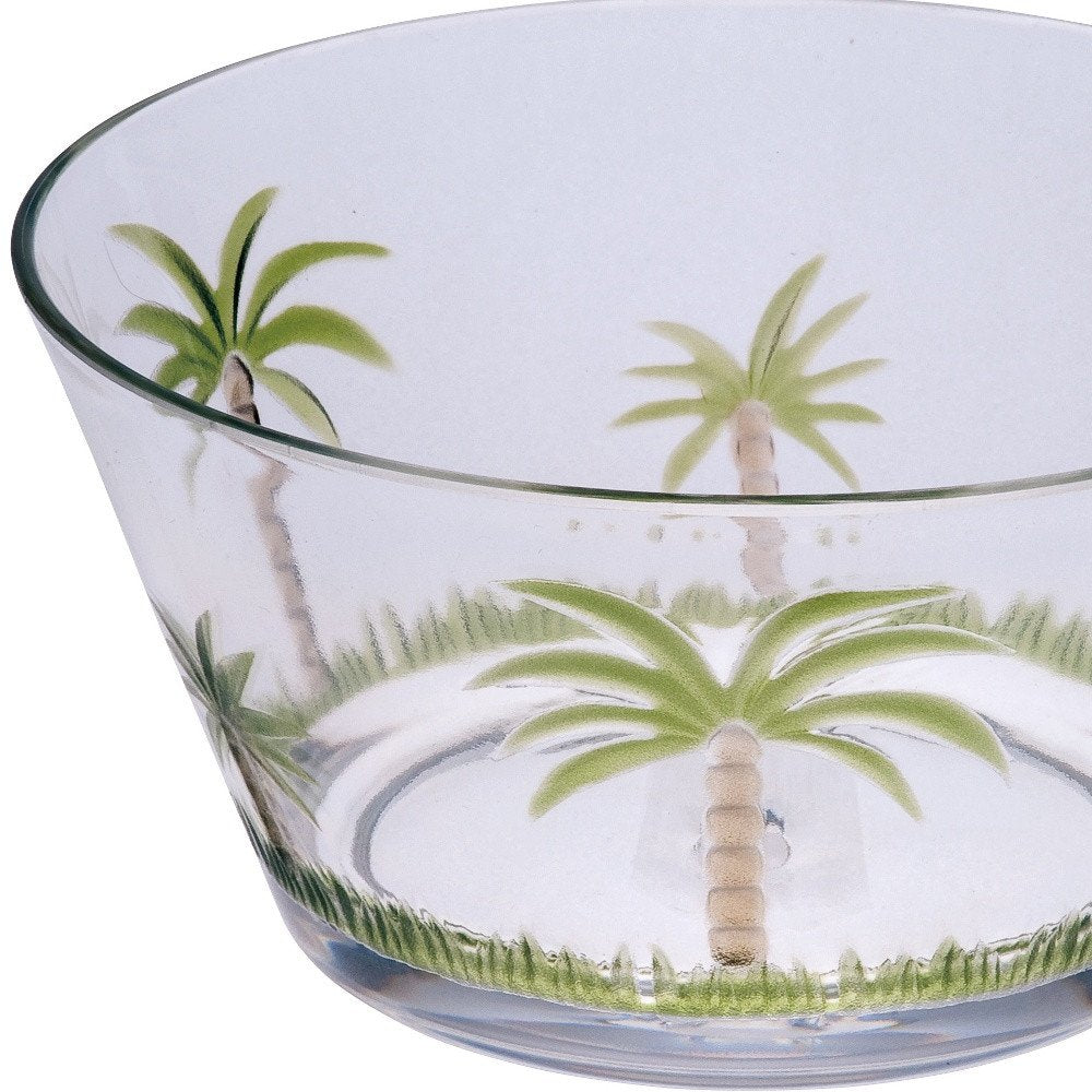 Clear and Green Four Piece Palm Tree Acrylic Service For Four Bowl Set HomeRoots