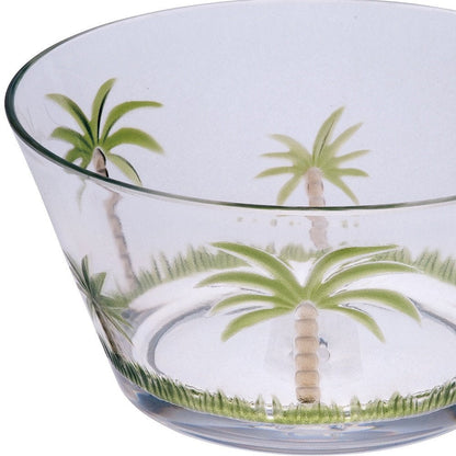Clear and Green Four Piece Palm Tree Acrylic Service For Four Bowl Set HomeRoots