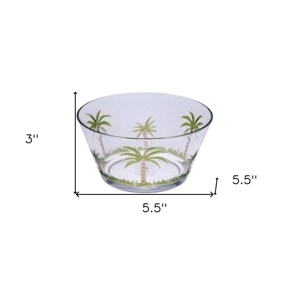 Clear and Green Four Piece Palm Tree Acrylic Service For Four Bowl Set HomeRoots