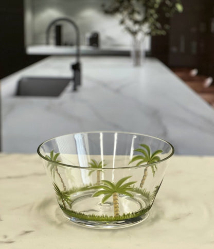 Clear and Green Four Piece Palm Tree Acrylic Service For Four Bowl Set HomeRoots