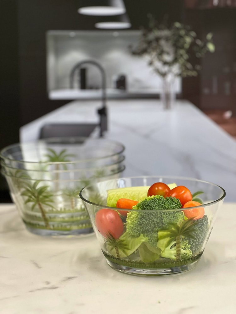 Clear and Green Four Piece Palm Tree Acrylic Service For Four Bowl Set HomeRoots
