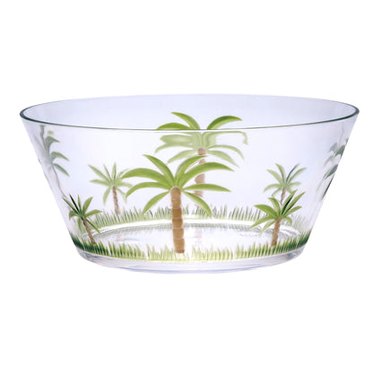 10" Clear and Green Palm Tree Acrylic Round Salad Bowl