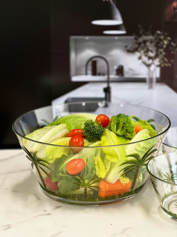 10" Clear and Green Palm Tree Acrylic Round Salad Bowl HomeRoots