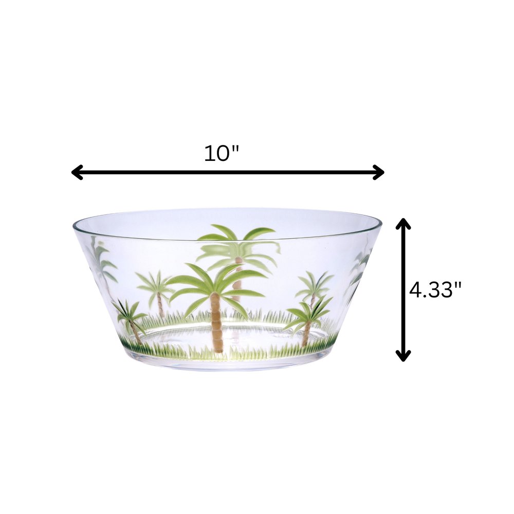 10" Clear and Green Palm Tree Acrylic Round Salad Bowl HomeRoots