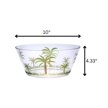 10" Clear and Green Palm Tree Acrylic Round Salad Bowl HomeRoots