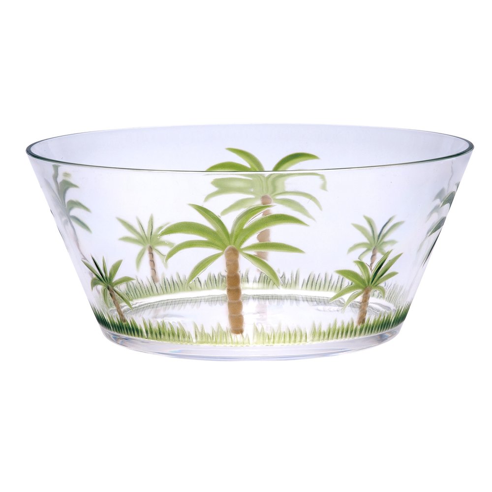 10" Clear and Green Palm Tree Acrylic Round Salad Bowl HomeRoots
