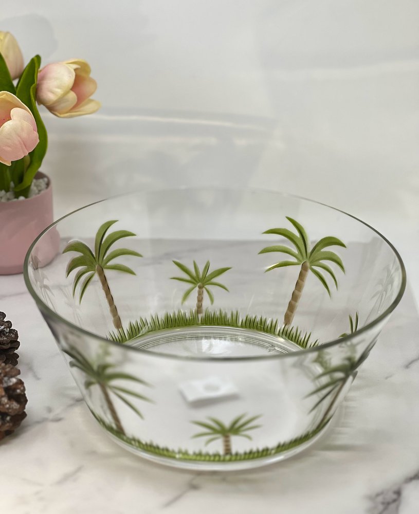 10" Clear and Green Palm Tree Acrylic Round Salad Bowl HomeRoots