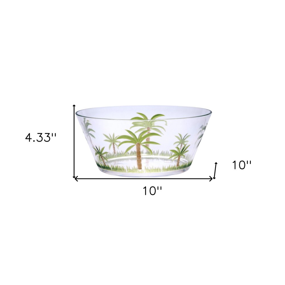 10" Clear and Green Palm Tree Acrylic Round Salad Bowl HomeRoots