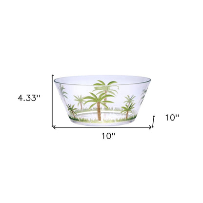 10" Clear and Green Palm Tree Acrylic Round Salad Bowl HomeRoots