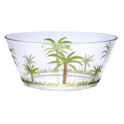 10" Clear and Green Palm Tree Acrylic Round Salad Bowl