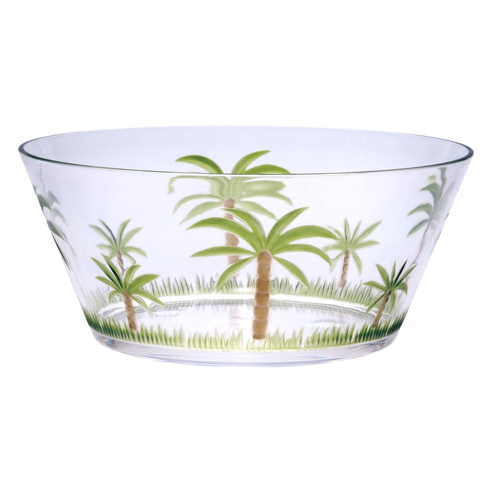10" Clear and Green Palm Tree Acrylic Round Salad Bowl HomeRoots