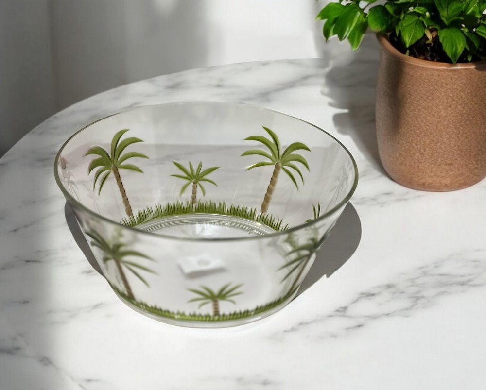 10" Clear and Green Palm Tree Acrylic Round Salad Bowl HomeRoots