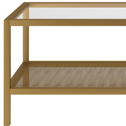 45" Clear And Gold Glass And Steel Coffee Table With Shelf