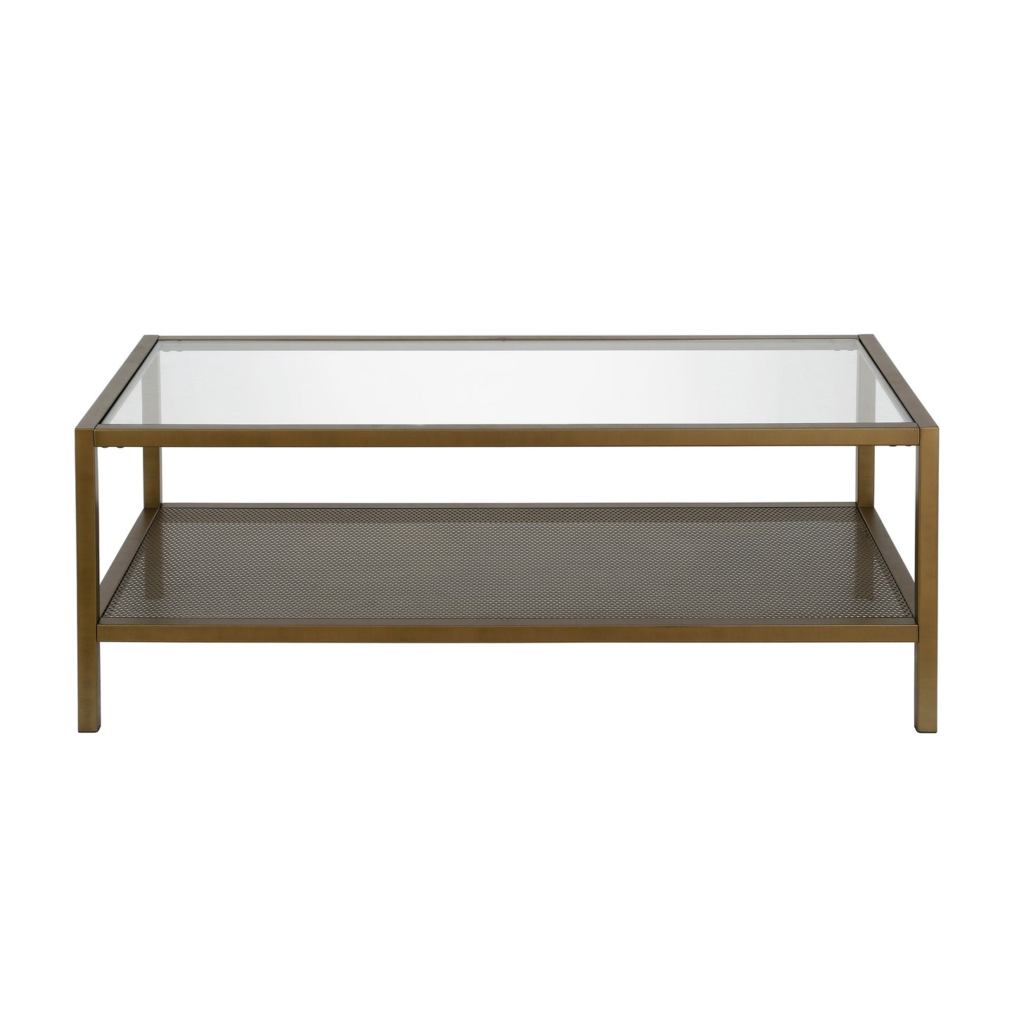 45" Clear And Gold Glass And Steel Coffee Table With Shelf